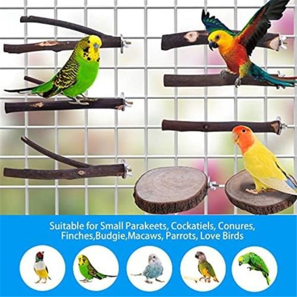 8PCS Natural Wood Bird Perch Stand-Wooden Parrot Perch Stand-Perch Platform Cage - Picture 2 of 6
